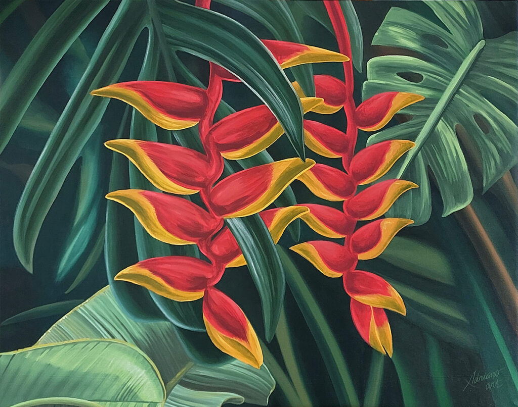 Quadro Decorativo Original “Folhagens Tropicais” | Arte Botânica – Pintura Acrílica sobre Tela – 100 × 80 cm