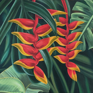 Quadro Decorativo Original “Folhagens Tropicais” | Arte Botânica – Pintura Acrílica sobre Tela – 100 × 80 cm